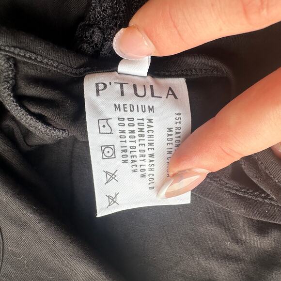 P'tula Lace-Trim Strappy Back Tank Top Women's Size Medium Black Sleepwear - Picture 8 of 12